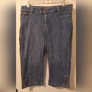 Lee Capris Womens 16M Blue Denim Button Leg Medium Wash Cropped Jeans Pants Y2K